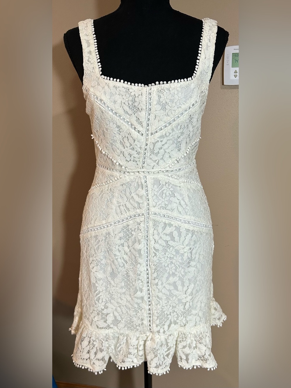 Floret Studios Women’s Ivory Lace Square-Neck Dress Lined Size Small